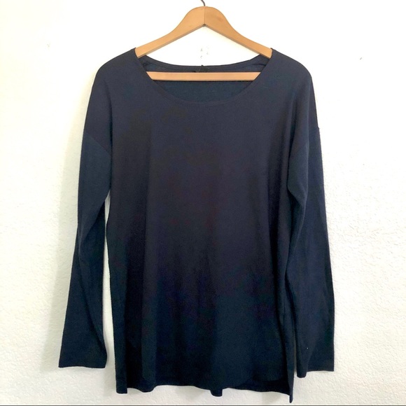 Loft mixed media top, navy - Picture 1 of 3